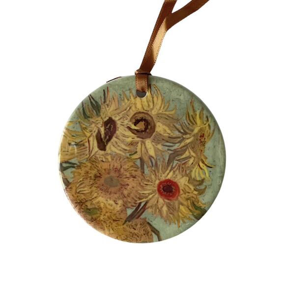 Van Gogh Sunflowers Keepsake Ornament RainCaper Double Sided 3" Porcelain NEW - Picture 2 of 8